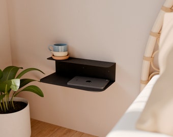 Modern Floating Nightstand, Minimalist Bedside Bookshelf, Metal Dual Display Shelf