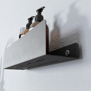 Estante de baño minimalista negro, estante de ducha blanco, estante de pared de metal moderno, accesorios de baño modernos