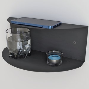 Modern Floating Shelf, Metal Bedside Table, Minimalist Nightstand, Sleek Circle Storage