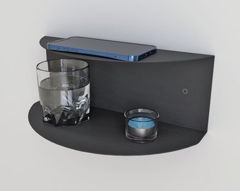 Modern Floating Shelf, Metal Bedside Table, Minimalist Nightstand, Sleek Circle Storage