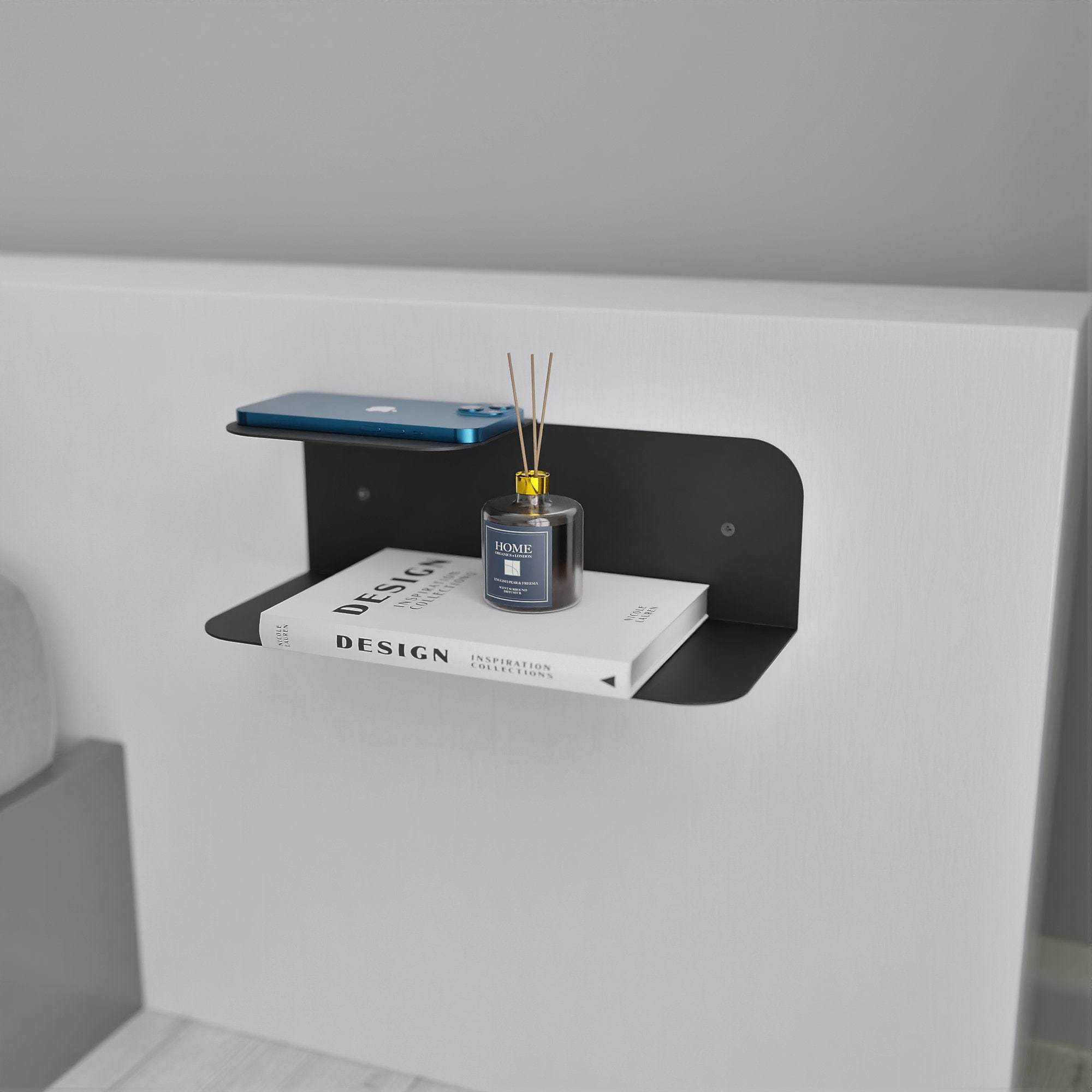 Minimalist Floating Nightstand, Floating Bedside Table, Modern Bedroom Shelf with Bookshelf