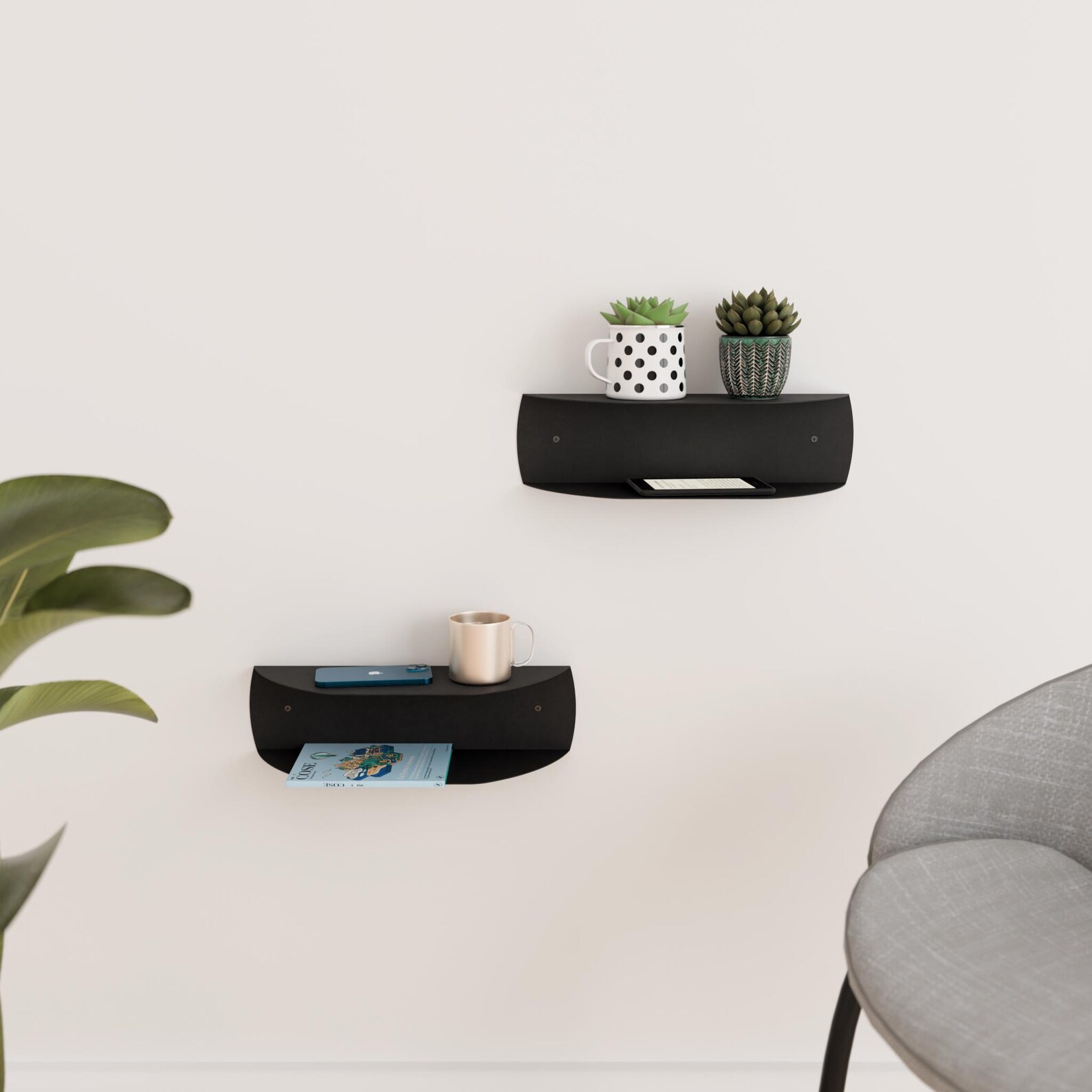 View of Modern Floating Shelf, Minimalist Wall Mounted Nightstand, Modern ...