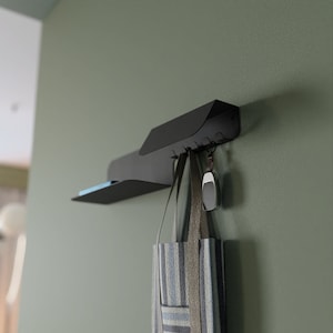 Minimalist Entryway Floating Shelf Organizer, Modern Floating Wall Shelf, Metal Wall Hooks, Entryway Organizer