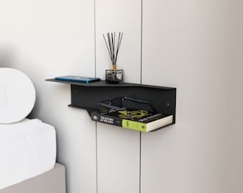 Modern Metal Floating Nightstand: Black & White Bedside Shelf