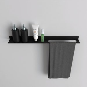 Black Metal Wall Mounted Towel Rack with Shelf: Modern Bathroom Organizer