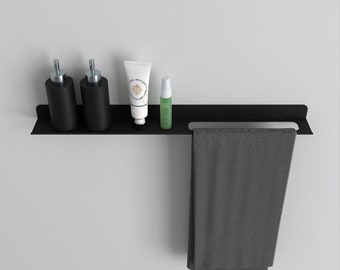 Black Metal Wall Mounted Towel Rack with Shelf: Modern Bathroom Organizer