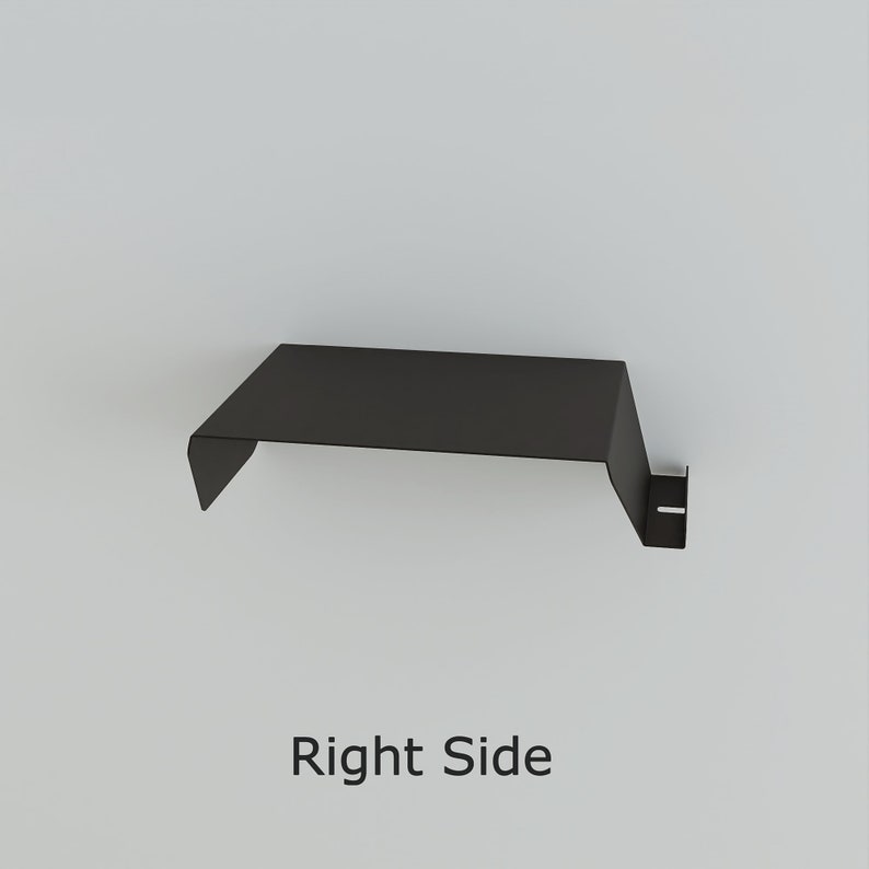 A black metal shelf with a right-side design. The shelf has a flat top and a bent edge on the left side. The text "Right Side" is displayed below the shelf.