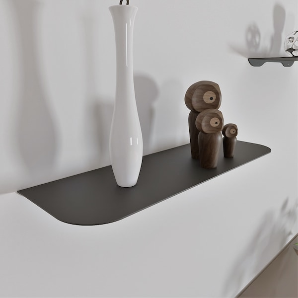 Étagère flottante minimaliste, présentoir moderne, étagère en métal noir, étagère murale blanche, étagère pour plantes