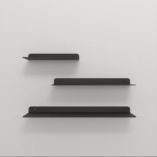 Étagère flottante noire, étagère murale minimaliste, étagère végétale décorative moderne, étagère de chevet minimaliste