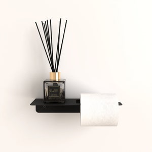 Porta carta igienica moderno con ripiano, porta rotolo di carta minimalista, accessorio da bagno in metallo, ripiano da bagno moderno, organizer da bagno