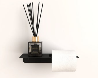 Modern Metal Toilet Paper Holder with Shelf: Minimalist Bathroom Organizer