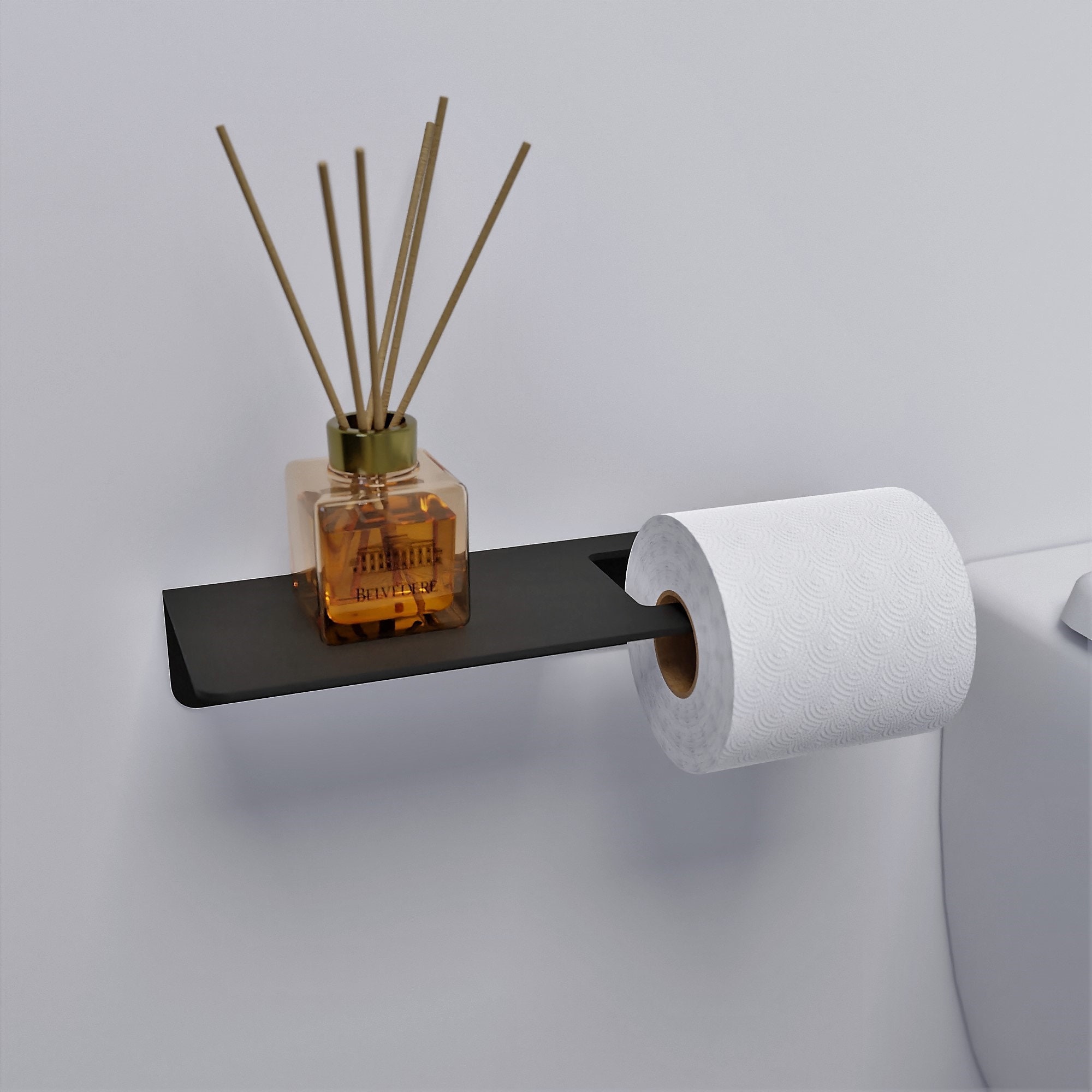 Modern White Toilet Paper Holder With Shelf / Bathroom Towel Hook