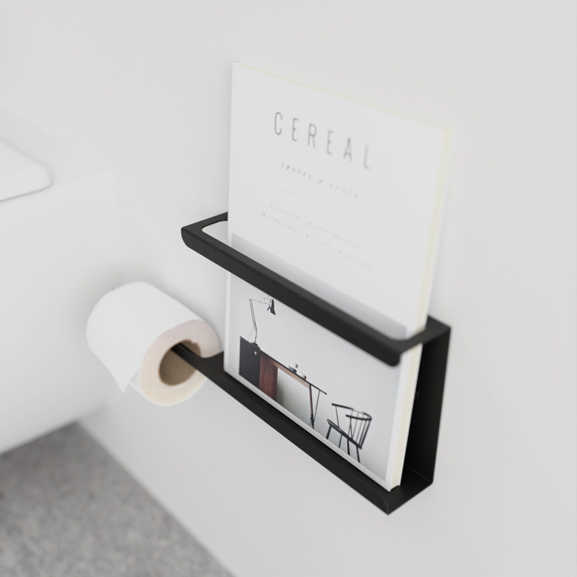 Toilettenpapierhalter Mit Zeitschriftenständer – Metall-Organizer Fürs Bad, Einfach Montiert (links)