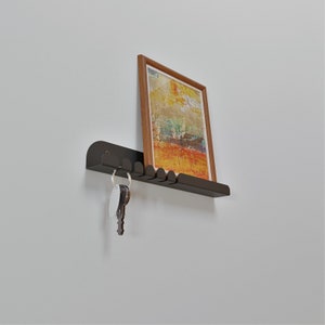 Modern Metal Entryway Shelf with Hooks: Key & Mail Organizer