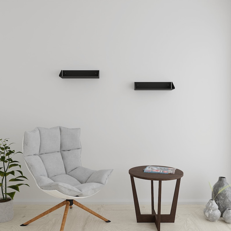 minimalist matte black wall mounted bookshelf