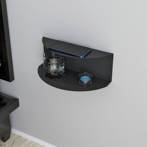 Modern Floating Shelf, Metal Bedside Table, Minimalist Nightstand, Sleek Circle Storage