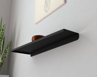 Minimalist Black Metal Floating Shelf, Modern Console Table