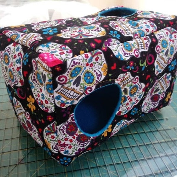 Sugar Skull Rat Cube, Hanging Ferret Hammock, Degu Cosy, Handmade Toys, Colourful Squirrel Nest Box, Small Pet Cozy, Fleece Chinchilla Bed