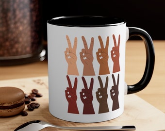 Peace Sign Shades of Melanin Accent Coffee Mug, 11oz