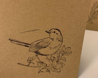 Hand stamped bird greeting card