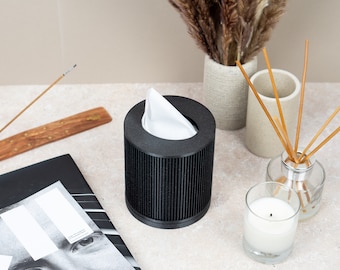 Tissue Box • Black Speckled • Minimalist Design • Home & Living • Perfect Gift For Home • Cylinder • 3D Printed • Biodegradable PLA