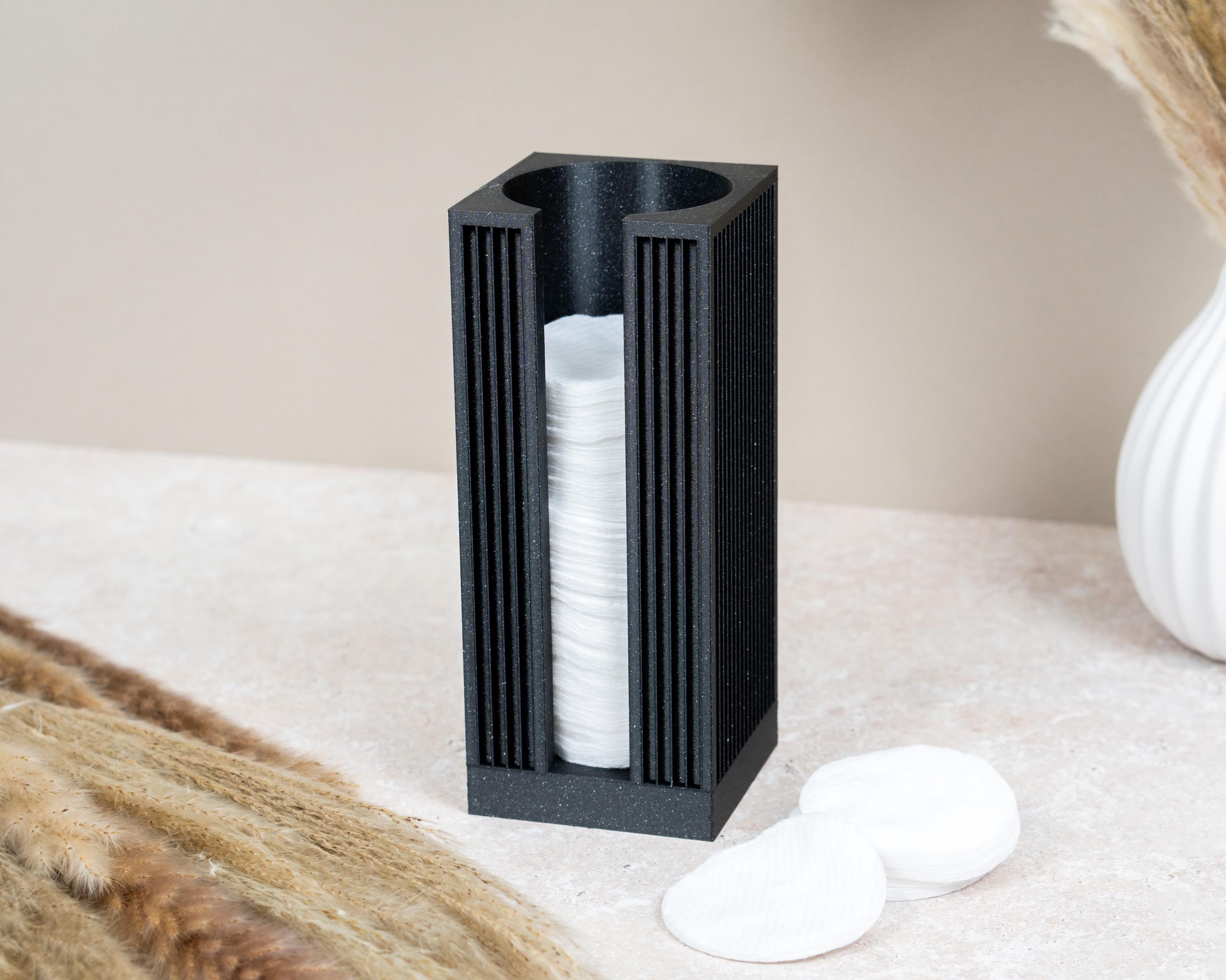 3D Printed Cotton Pad Holder - Square & Round Bathroom Organizer - Slat Texture Makeup Accessory Storage - Gift for Her