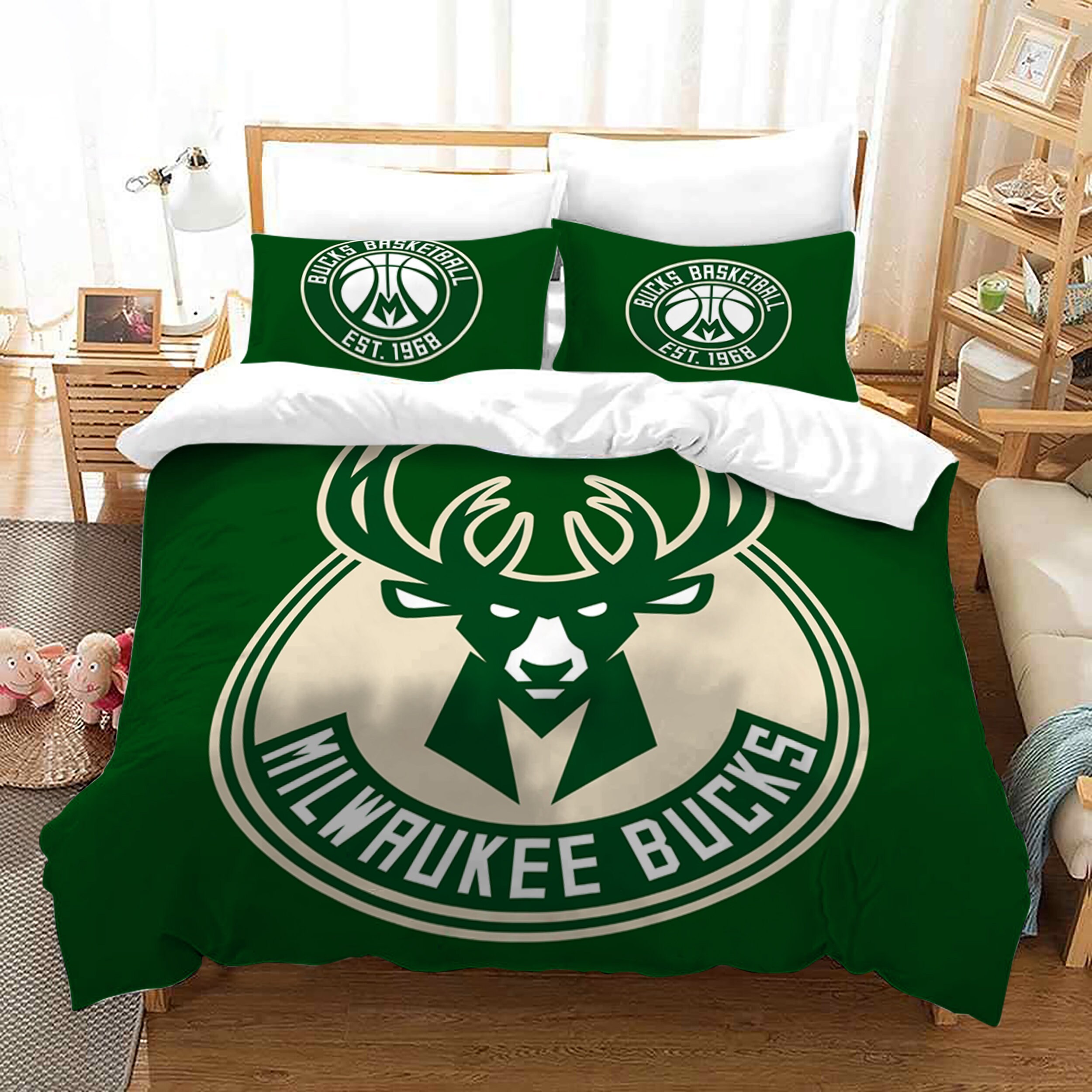 NBA Bucks Bedding Set Basketball Milwaukee Bucks Duvet Cover Etsy
