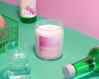 Vela perfumada con soju y melocotón / Vela perfumada de inspiración asiática / Vela de alcohol coreana / Vela de cera de soja / Vela de cóctel / Regalo de soju