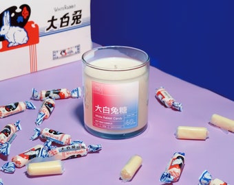 Vela de caramelo de conejo blanco / Vela perfumada de inspiración asiática / Caramelo de conejito blanco / Vela de cera de soja / Vela Boba / Regalo de vela asiática