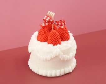Retro Strawberry Cake Candle | Cake Candle | Handmade Scented Candle|Dessert Cake|Soy Wax Candle|Birthday Gift For Her | Personalized Candle