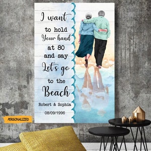 I Want To Hold Your Hand At 80, Personalized Couple Canvas Poster, Old Couple Canvas, Custom Old Couple Canvas/Poster, Anniversary Gift