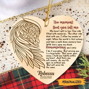 Personalized Memorial Christmas Ornament, Angel Wings Sympathy Gift Ornament, The Moment That You Left Me Ornament, Remembrance Ornament