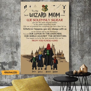 Wizard Mom Personalized Canvas Print/ Poster, Gift For Mom, Custom Mom And Son/Daughter, Mother’s Day Gift For Mom, Best Mom Ever, Mom Gift