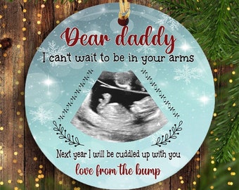 Personalized Baby Sonogram Photo gift for Dad to be Ornament, Bump's First Christmas, New Dad Gift, Pregnancy Gift, Ultrasound Ornament