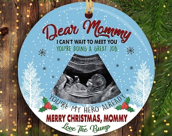 Merry Christmas From The Bump Personalized Circle Ornament With Sonogram, mom to be, new mom gift, Bump's First Christmas, Gift From Bump