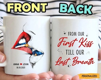 From Our First Kiss Till Our Last Breath, Personalized Custom Kissing Galaxy White Mug, Gift for Couple, Her, Him, Valentine's Day Gift