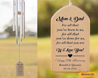 Personalized Custom 50th Anniversary Wind Chime, Parents 50th Wedding Anniversary Gift, Couple Golden Anniversary For Mom & Dad
