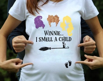 Winnie I Smell a Child Custom T Shirt, Pregnancy Announcement Halloween Gift, Maternity shirt, Gift for Expecting Mom, Pregnant gift