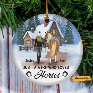 Just a Girl Who Loves Horses, Personalized Custom Round Shape Christmas Ornament, Christmas Gift For Horse Lovers, Horseback Riding