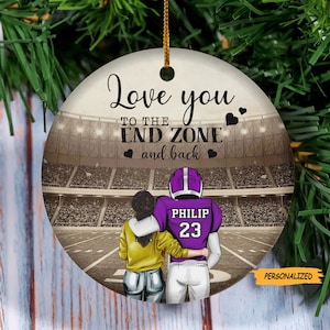 Love You To The End Zone And Back, Personalized Custom Football Couple Christmas Ornament, Christmas Gift For Couple, American Football