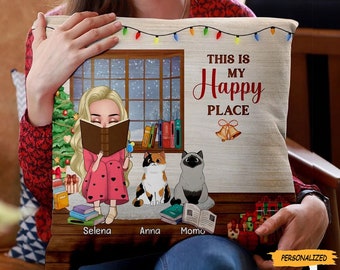 Personalized Custom Book Girl Pillow, Christmas Gift Idea For Book Lovers, Cat Lovers, That’s What I Do I Read Books And I Know Things