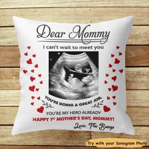 Personalized I Can’t Wait To Meet You Mother’s Day Pillow, The Bump Gift for mom to be, Mother's Day Gift for New Mom, Sonogram Throw Pillow