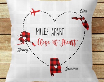 Custom Long Distance Close At Heart Personalized Pillow, Gift For Family, State To State Pillow