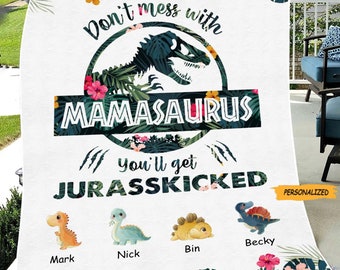 Don’t Mess With Mamasaurus Tropical Personalized Blanket, Best Gift For Mother, Custom Name Blanket, Mother's Day Gift, Best Mom Ever