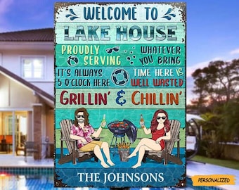Poolside Proudly Serving Whatever You Bring, Personalized Custom Pool Metal Sign, Gift for Husband Wife Couple, Custom Couple Metal Sign