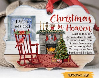 Personalized Christmas In Heaven Aluminum Ornaments, Custom Memorial Gifts, Memorial Christmas Gift, Bereavement Gift, Remembrance Gift