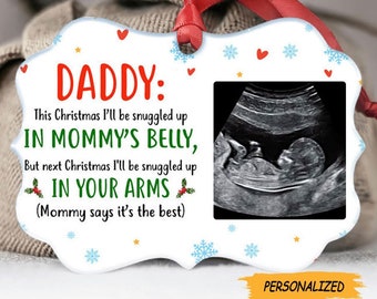 Snuggled With The Best Daddy, Personalized Sonogram Photo Ornament, Christmas Gift For Dad To Be, New Dad Gift, Expecting Dad Gift