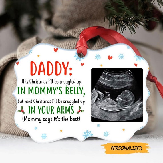 Snuggled With the Best Daddy, Personalized Sonogram Photo Ornament