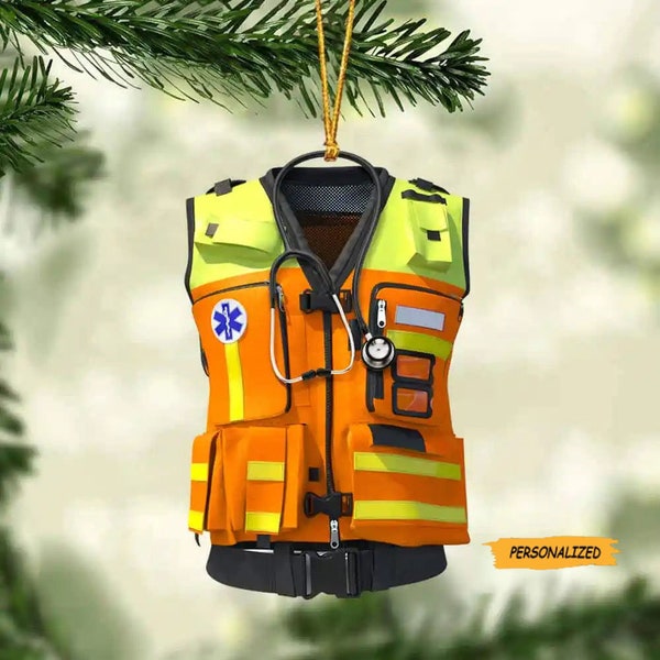 Emt Paramedic Safety Vest Uniform, Personalized Custom Acrylic Christmas Ornament, Gift For Paramedic