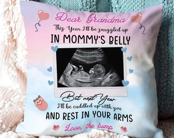 Personalized Gift For Grandma This Year In Mommy's Belly Throw Pillow The Bump Pillow Gift for Grandma to be, Custom New Grandma Pillow